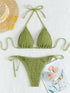 Elegant Green Hanging Neck Bikini Swimsuit