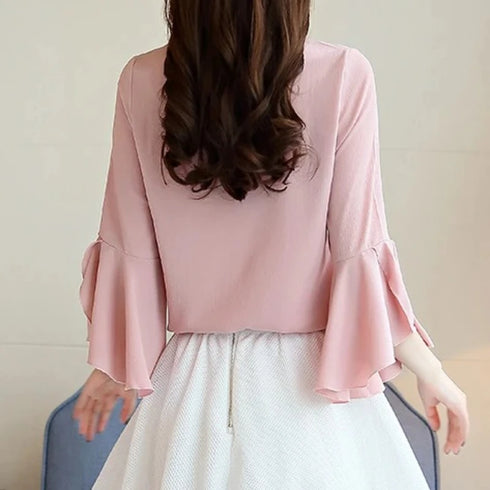 Ruffled Sleeve Chiffon Blouse for Women
