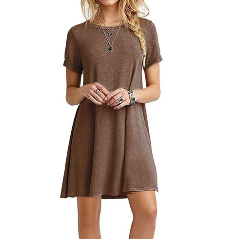 Women Casual Short Sleeve T Shirt Dress Vintage O Neck Mini Dress Elegant Streetwear Sundress for Effortless Style