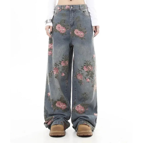 Women's Floral Print Baggy Jeans