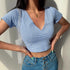 Floral Cross Crop Top - Short Sleeve V-Neck