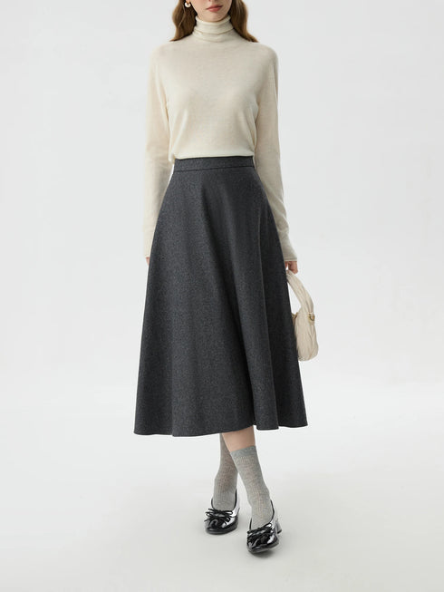 Wool High Waisted A-line Skirt for Women