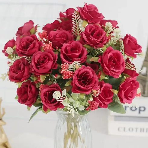 30cm White Silk Peony Bouquet with 5 Large Heads