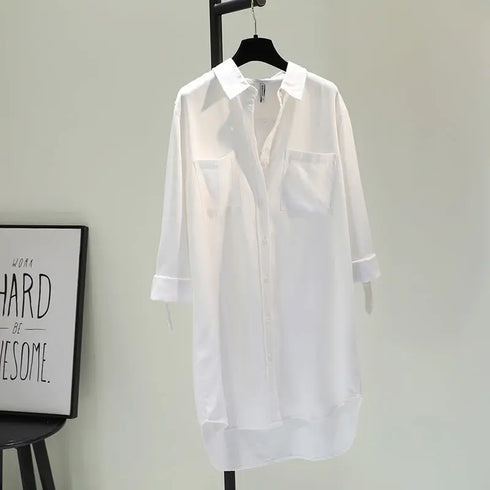 Casual Long Sleeve Blouse with Double Pockets