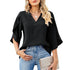 Women's Chiffon V-Neck Blouse with Petal Sleeves