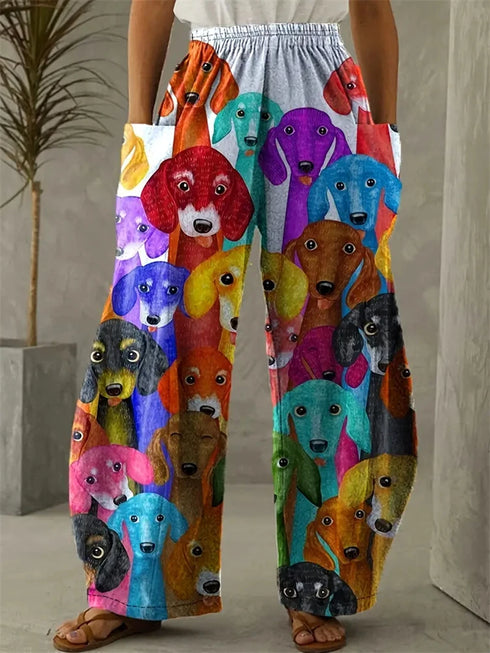 Women's Cartoon Cat Loose Wide-Leg Pants