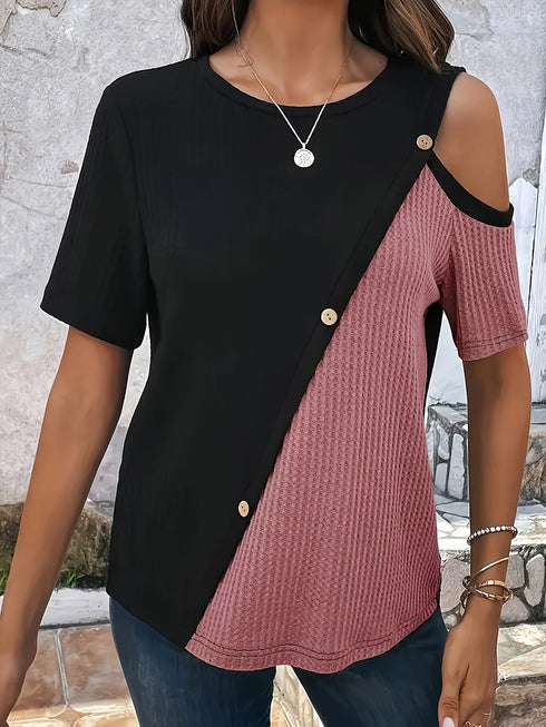 Women's Large Knitted Casual T-shirt Comfortable Loose Fit round Neck Short Sleeve Tees for plus Size Ladies