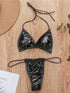 Shiny Black PU Mini Bikini Set for Women