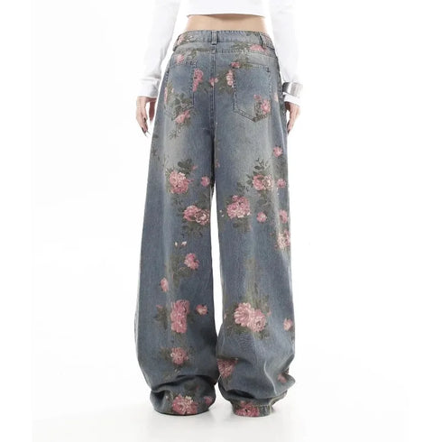 Women's Floral Print Baggy Jeans