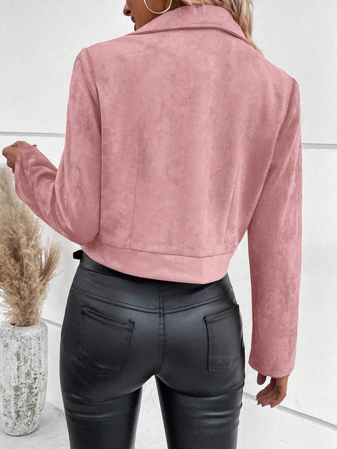 Faux Suede Biker Jacket with Zipper Detail