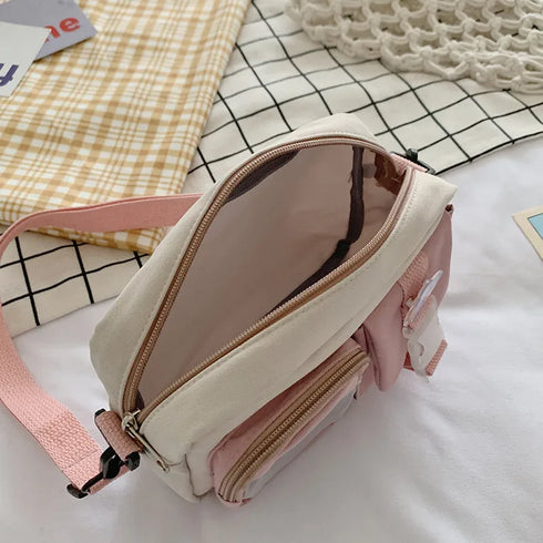 Kawaii Nylon Crossbody Bag with Multiple Pockets