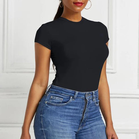 Solid Short Sleeve Bodysuit for Women