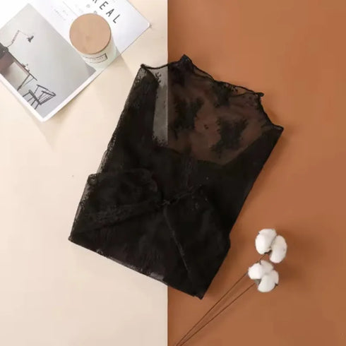 Lace Detail Turtleneck Long Sleeve Blouse