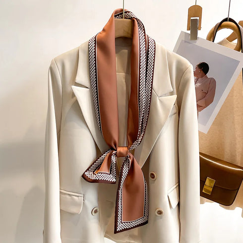 50 Color New Women Silk Printed Design Scarf Shawl Fashion Luxury Long Narrow Small Silk Scarves for Stylish Headbands and Headscarves