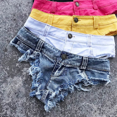 Low Waist Tassel Denim Shorts for Women