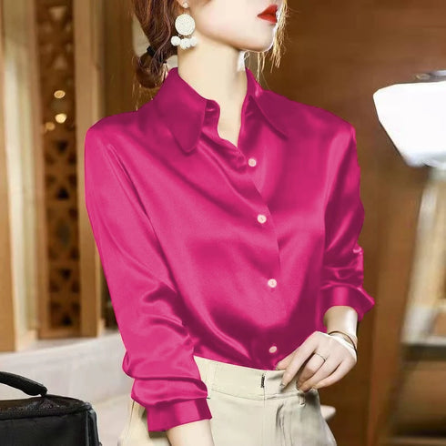 Plus Size Satin Long Sleeve Blouse for Women