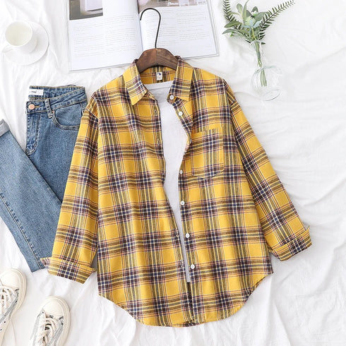 Plaid Flannel Shirt for Women - Casual Long Sleeve Top