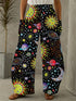 Abstract Star and Moon Print Wide-Leg Pants