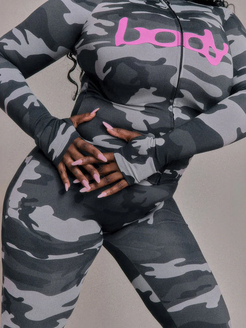 Casual Leopard Print Zip-Up Top and Trousers Set