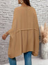 Plus size solid color khaki women round neck bat wing sleeves loose shirt waterfall top