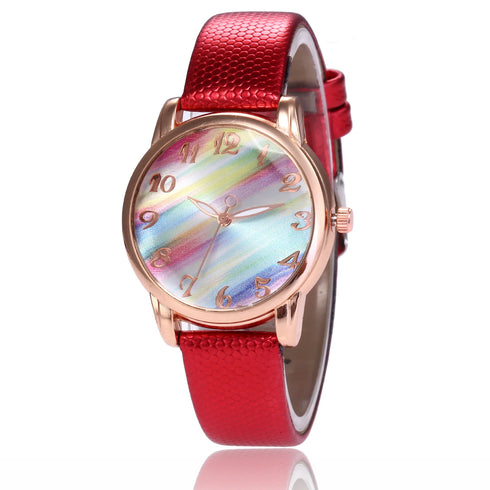 Women's Rainbow Leather Band Quartz Watch
