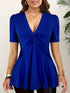 Plus Size V-Neck Front Knotted Blouse