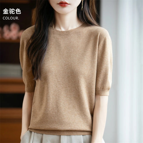 Merino Wool O-Neck Sweater for Women