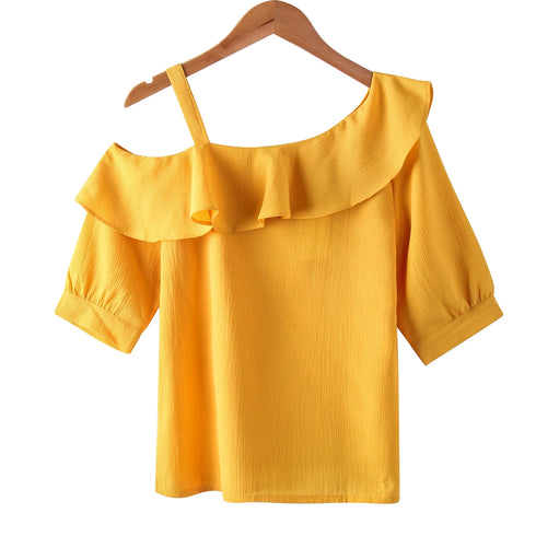 Ruffled Off-the-Shoulder Chiffon Top