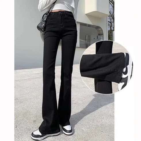 High Waist Flared Denim Trousers for Women