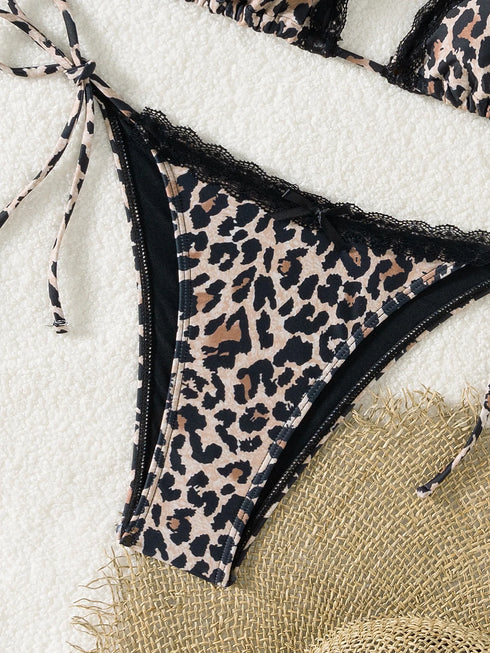 Floral Print Triangle Bikini Set with Brazilian Bottoms