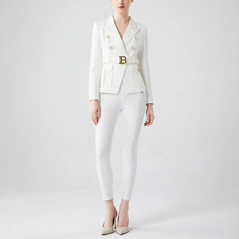 Classic Double Breasted Women's Blazer with Belt