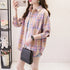 Loose Fit Cotton Plaid Shirt for Women