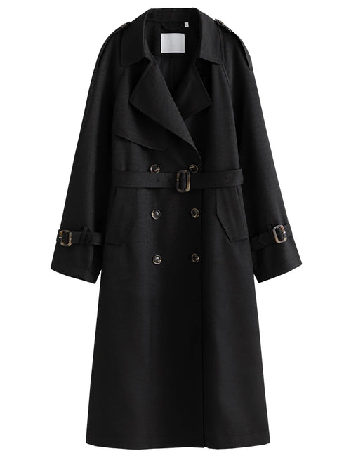 Classic Double-Breasted Mid-Length Trench Coat for Women