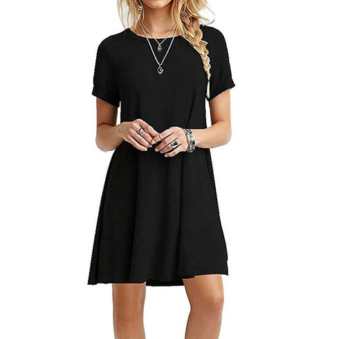 Women Casual Short Sleeve T Shirt Dress Vintage O Neck Mini Dress Elegant Streetwear Sundress for Effortless Style