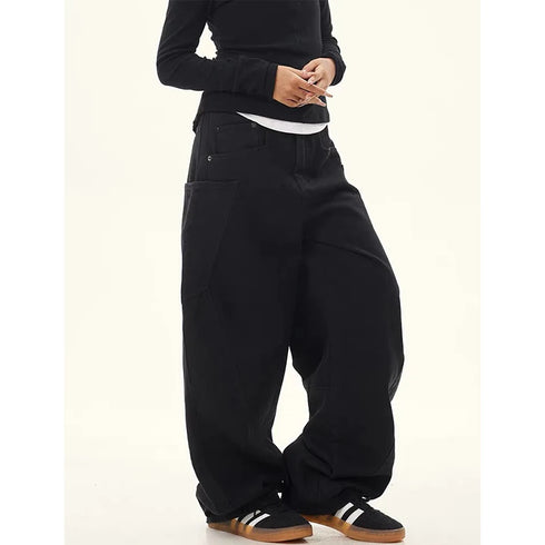 YIBASHU Vintage Black Wide Leg Jeans