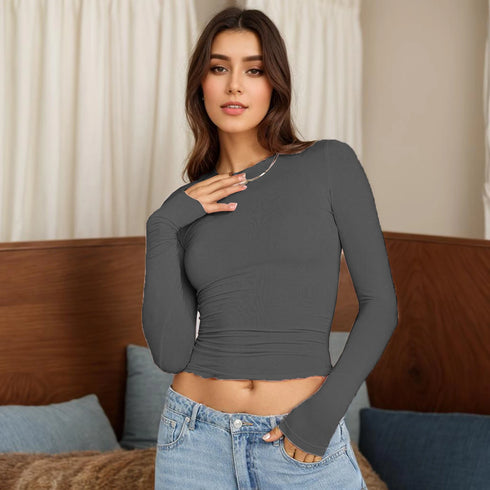 Long Sleeve Casual Crop Top for Women