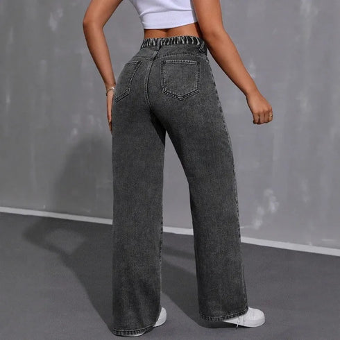 High Waist Loose Wide Leg Jeans in Ash Gray