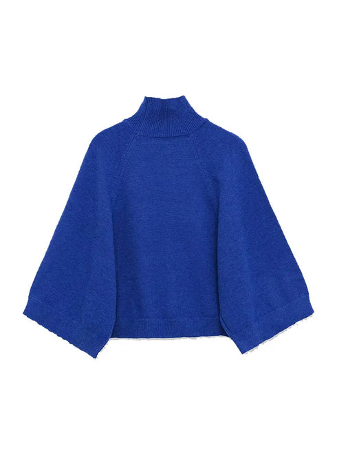 Casual Knitted Oversized Sweater with Mock Neck