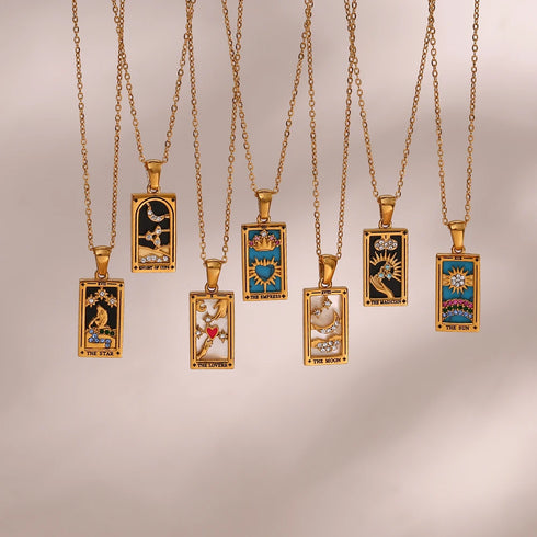 Tarnish Free Colourful Tarot Necklace with Celestial Design