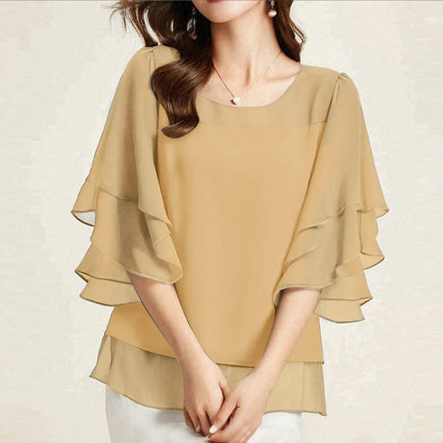 ZANZEA Women's Chiffon Blouse with Ruffled Detail