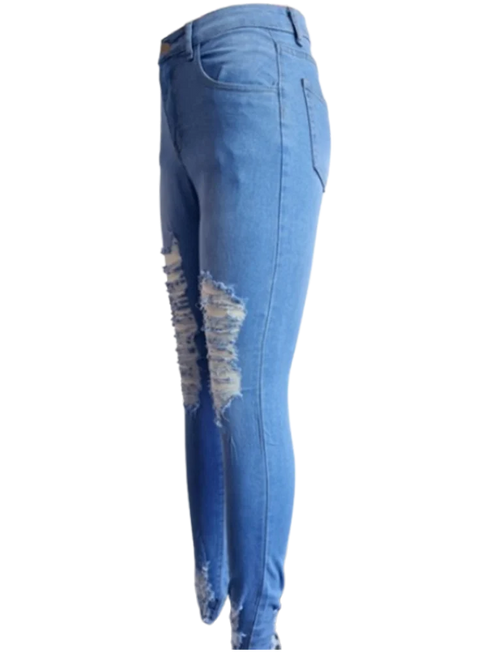Women's Ripped Slim Fit Jeans in Blue