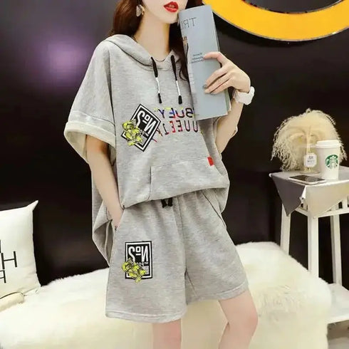 Women's Casual Hooded Cotton Two Piece Set