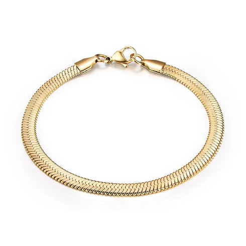 Stainless Steel Snake Chain Bracelet with Gold Charm