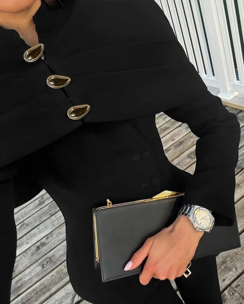 Elegant Black Blazer with Gold Buttons