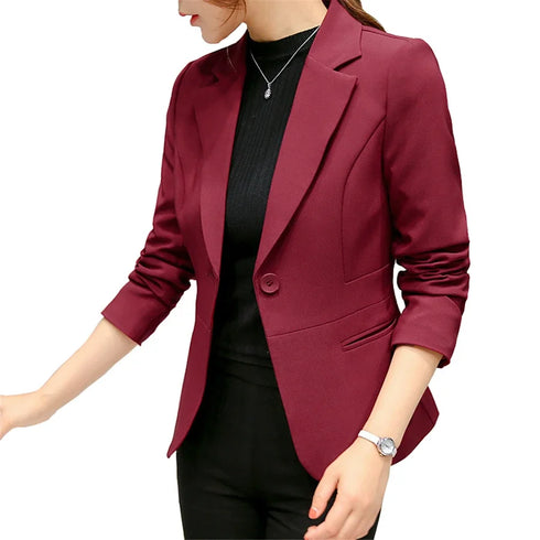 Black Women Blazer Slim Fit Office Work Jacket with Pockets