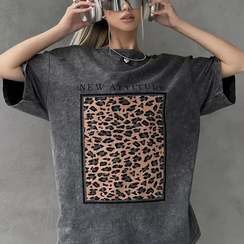 Vintage Leopard Print Oversized Cotton Tee