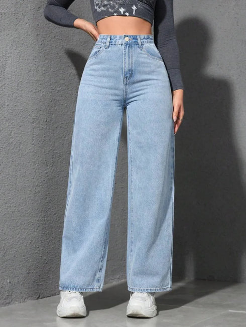 Wide Leg High Waist Denim Jeans for Women