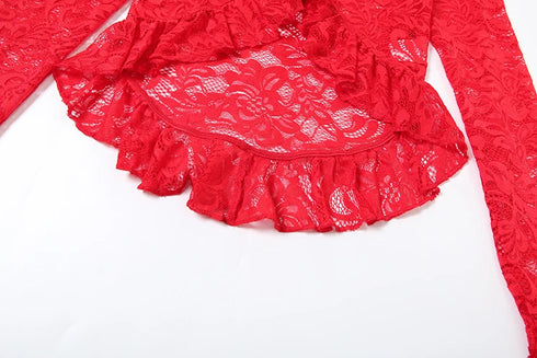 Black Jacquard Co-ord Set with Ruffled Crop Top & Shorts