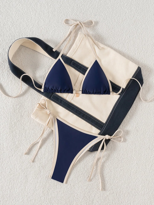 Floral Print Triangle Bikini Set with Brazilian Bottoms