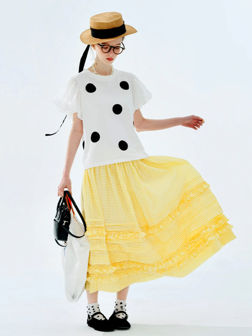 Women's White Polka Dot Puff Sleeve Blouse